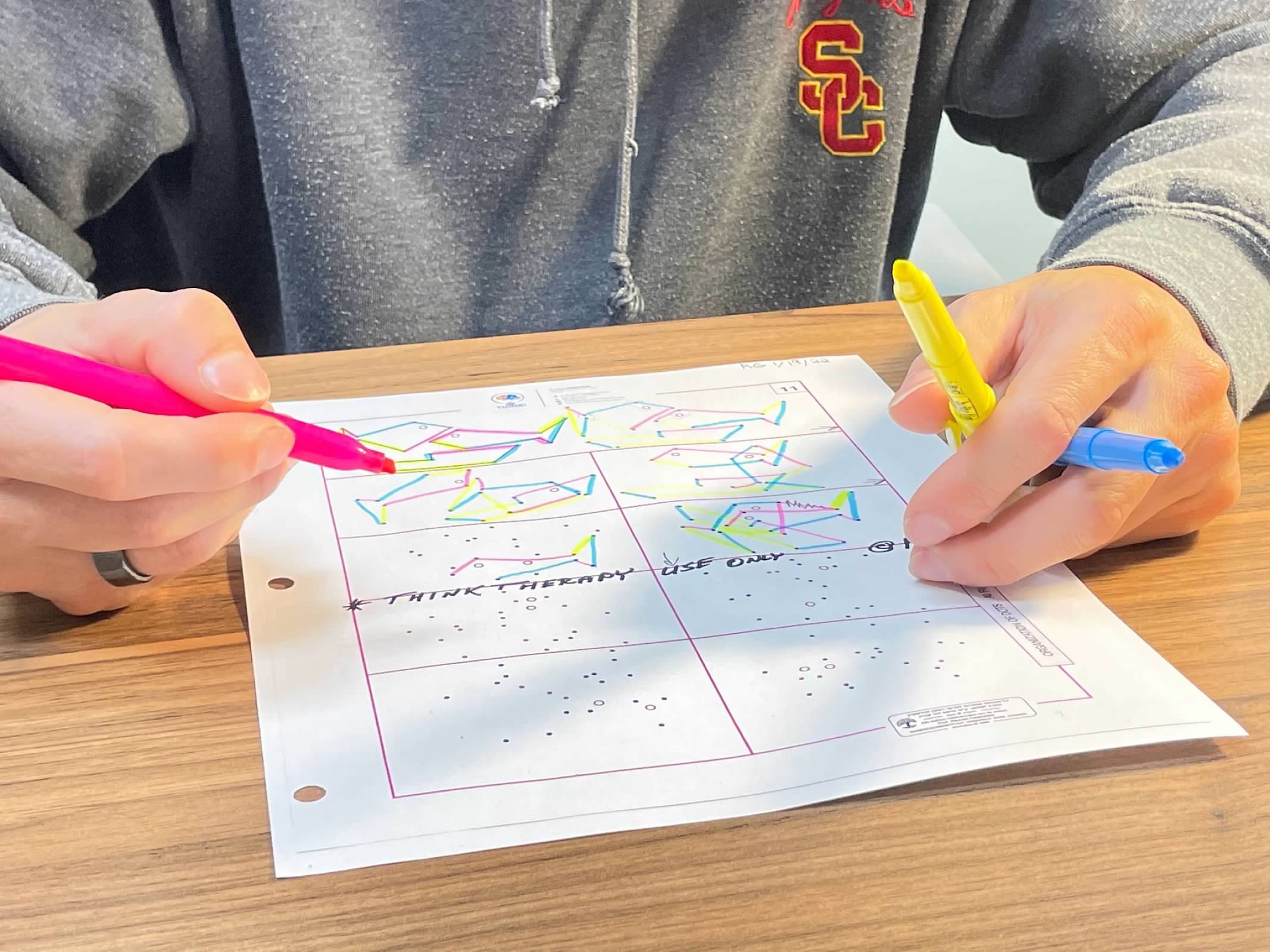 Student doing Organization of Dots with highlighters