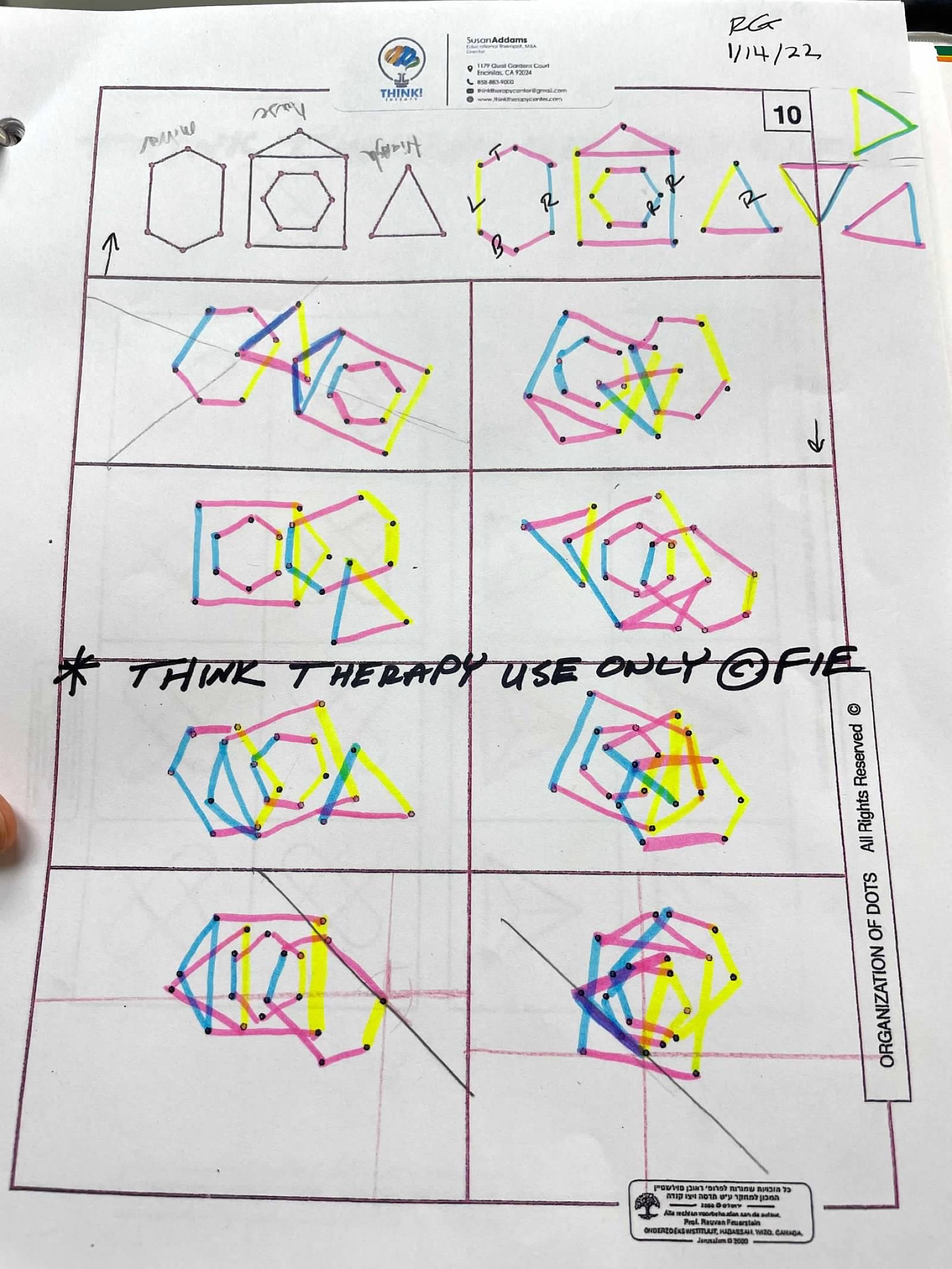 Completed colorful Organization of Dots worksheet